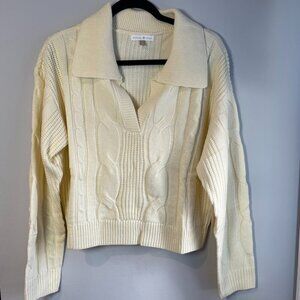 Backyard Roses Stacey Ivory Cable -Knit Cropped Sweater - Size Small - NWT